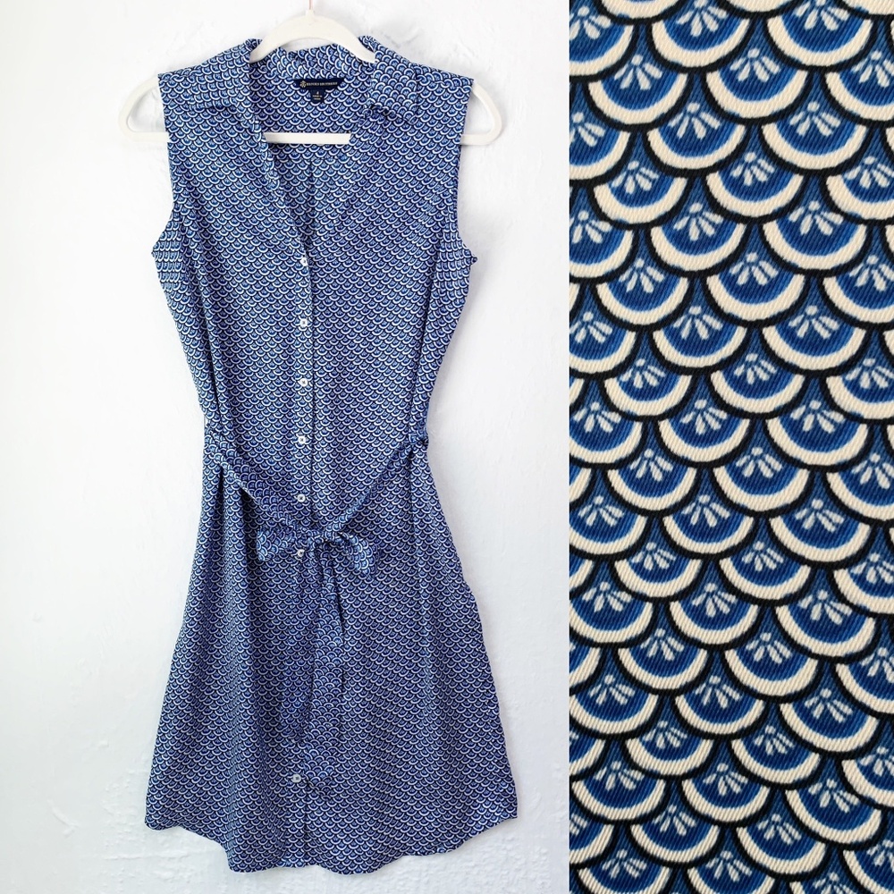 Brooks Brothers Scallop Print Belted Shirt Dress Sz 4
